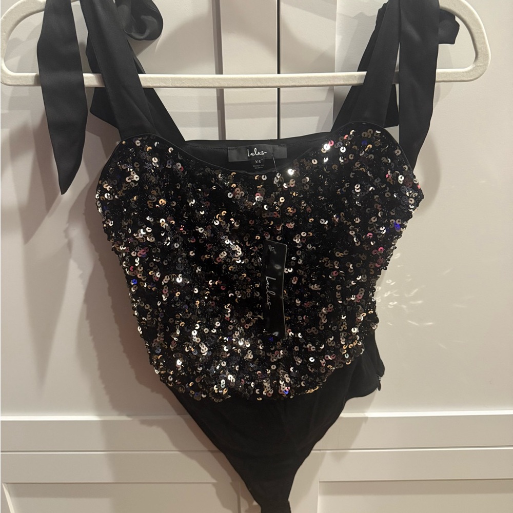 Lulu's Black Sequin Bodysuit